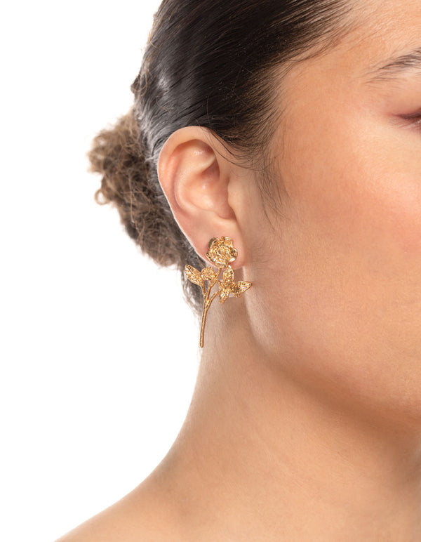 Gold Simple Drop Flower Earrings