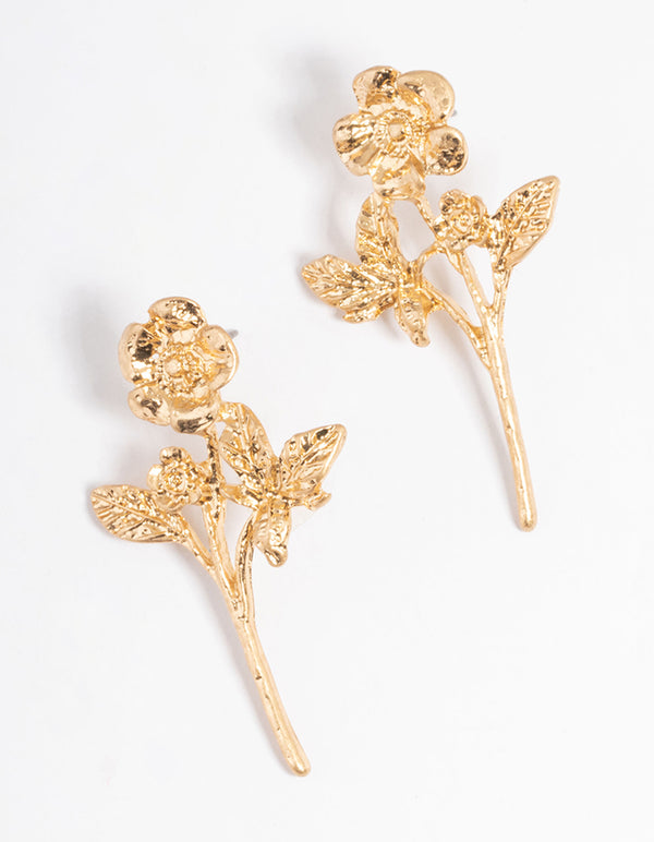Gold Simple Drop Flower Earrings