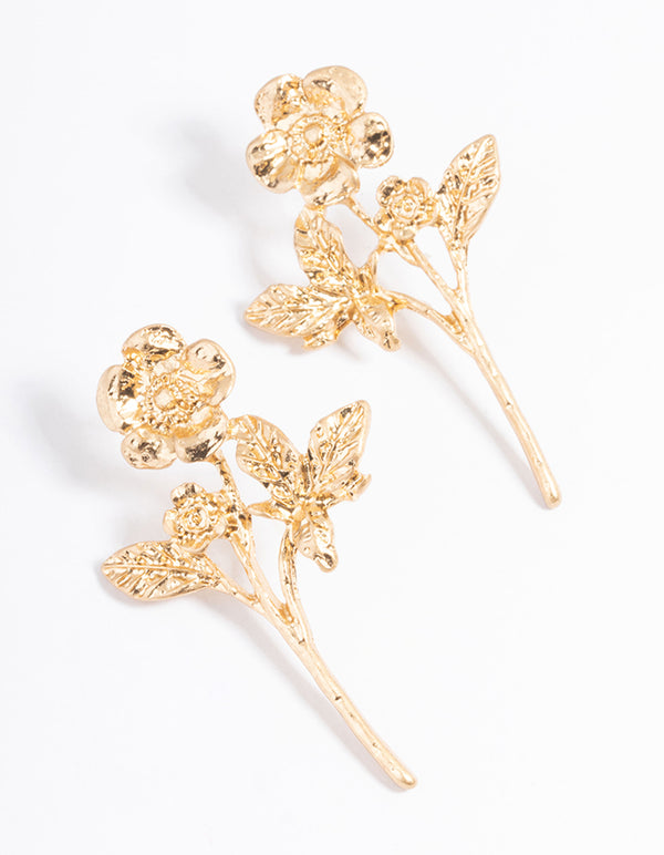 Gold Simple Drop Flower Earrings