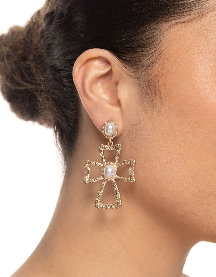 Gold Statement Cross Earrings