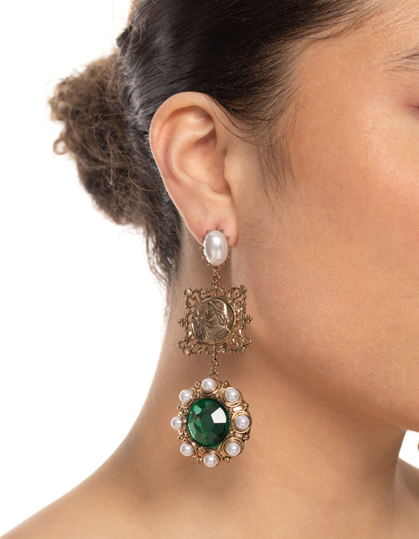 Gold Statement Gem Drop Earrings