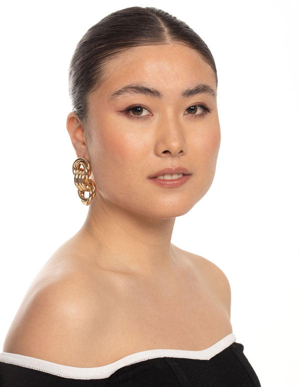 Gold Trio Knot Drop Earrings