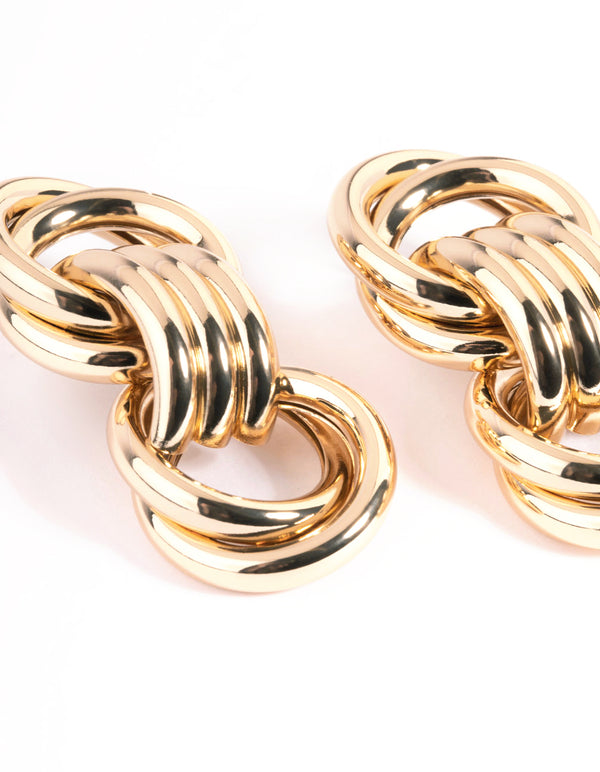 Gold Trio Knot Drop Earrings