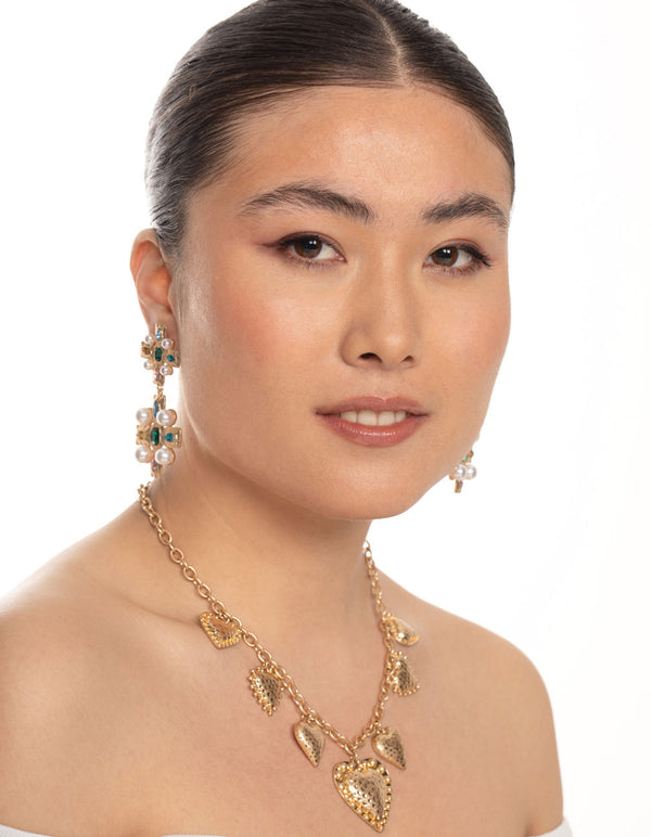 Gold Gem Double Cross Earrings