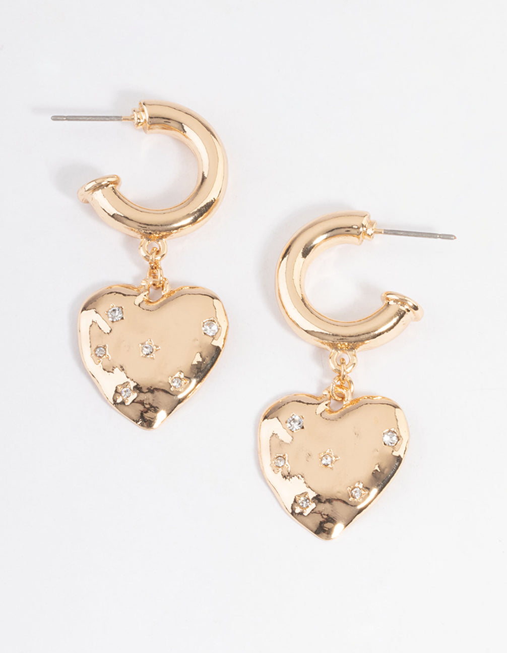 Gold Stamped Drop Heart Earrings