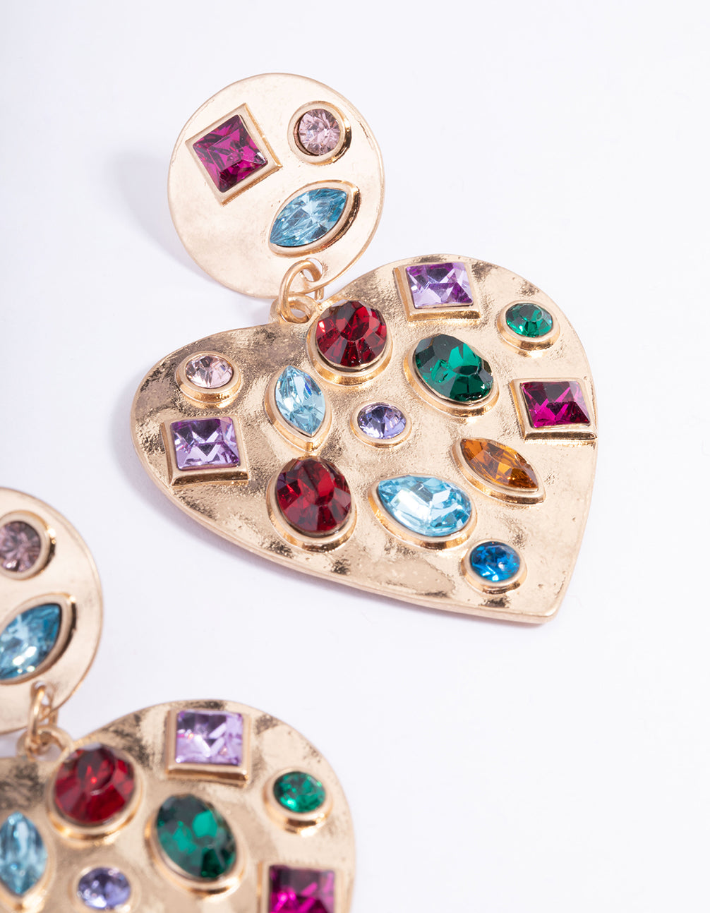 Gold Mixed Gem Stone Heart Earrings