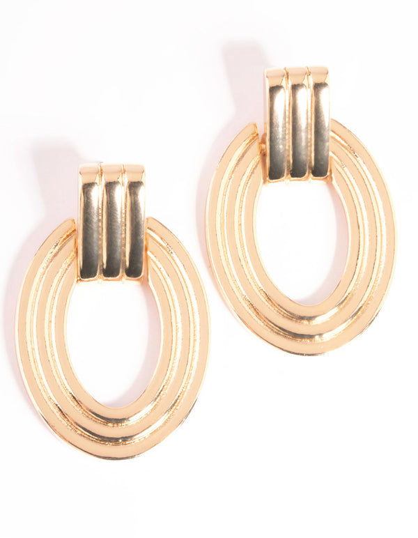 Gold Oval Door Knocker Drop Earrings