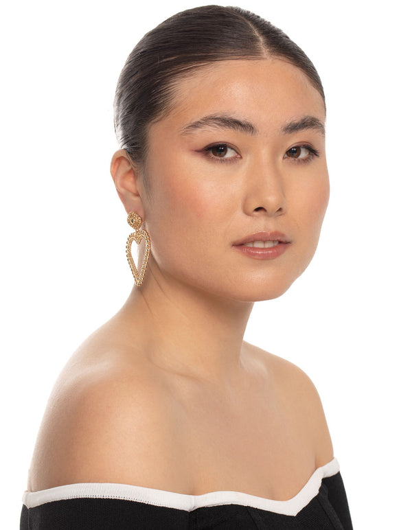 Gold Heart & Stud Drop Earrings