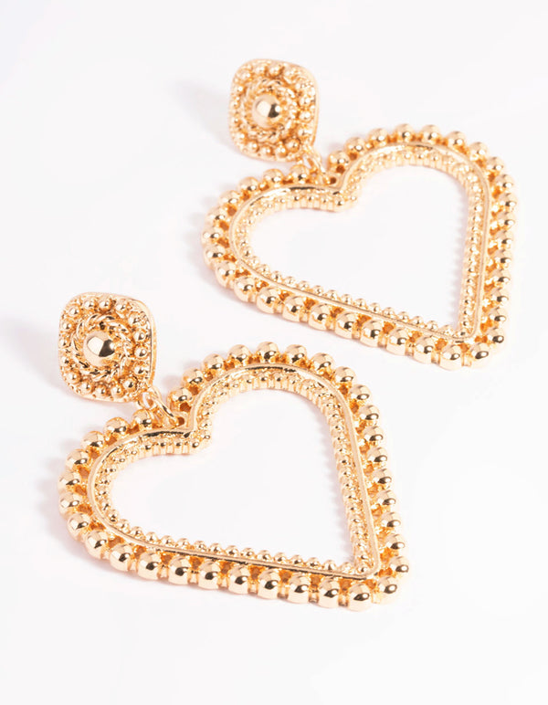 Gold Heart & Stud Drop Earrings