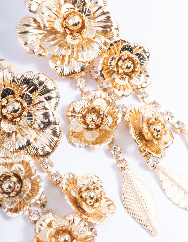 Gold Flower Drop Earrings