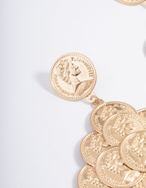 Gold Multi Coin Drop Earrings