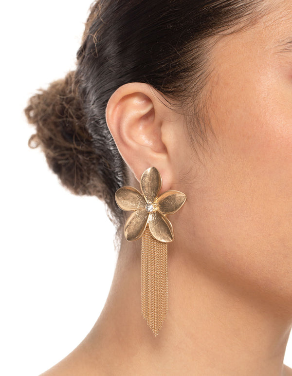 Gold Statement Floral Drop Earrings