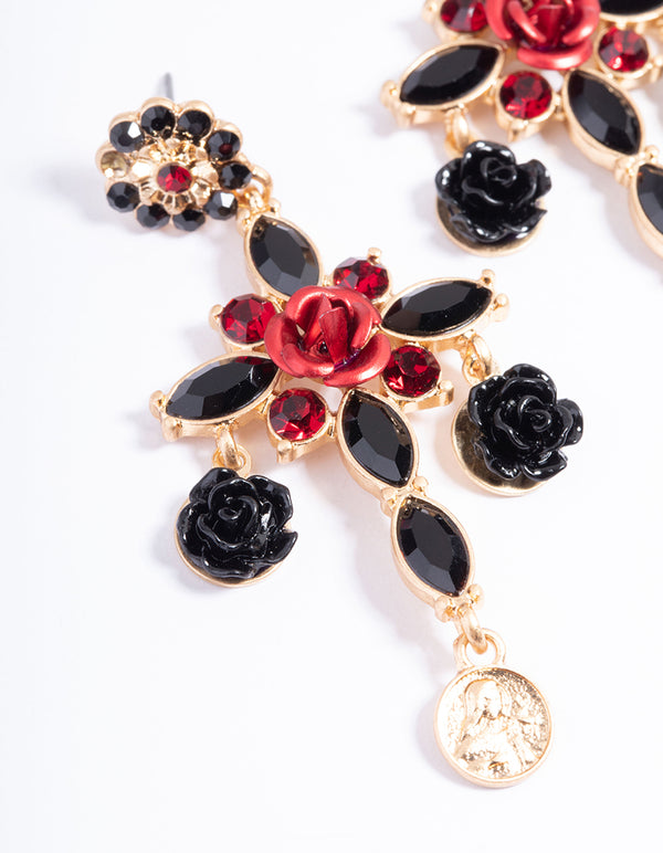 Gold Cross Drop Earrings