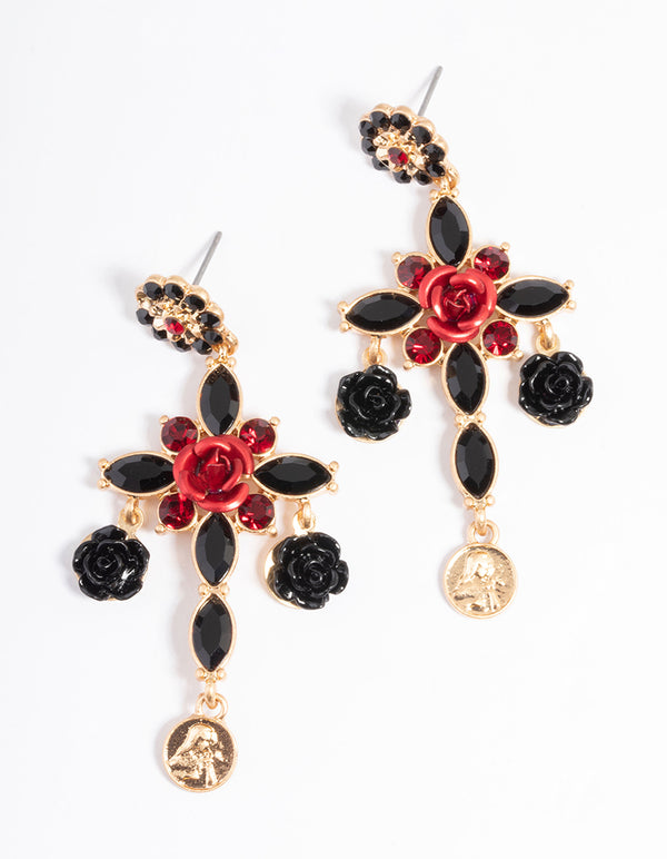 Gold Cross Drop Earrings