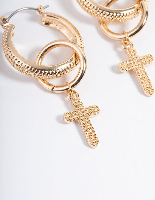 Gold Cross Drop Earrings