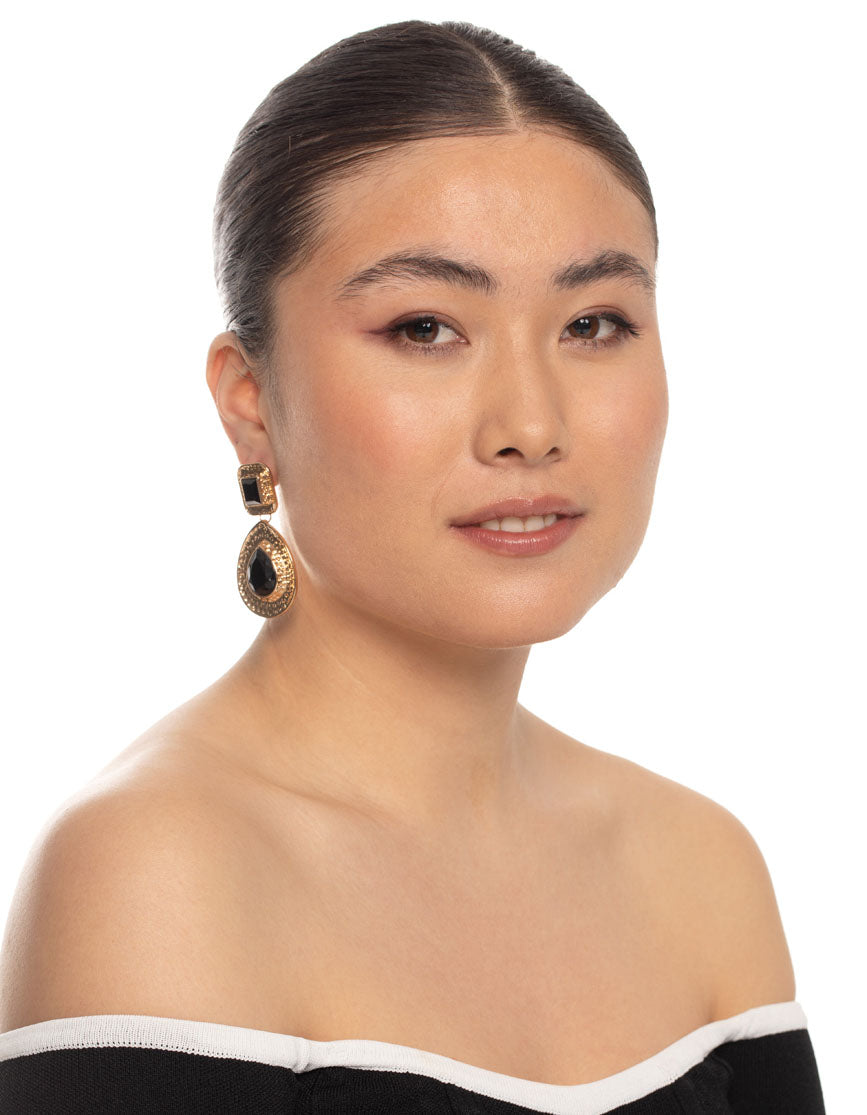 Gold Gem Statement Drop Earrings