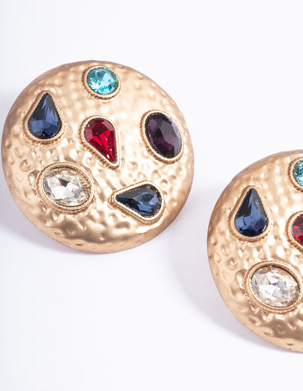 Gold Mixed Gem Stone Stud Earrings