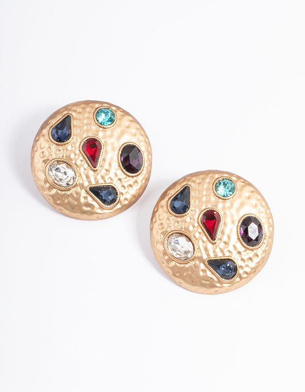 Gold Mixed Gem Stone Stud Earrings