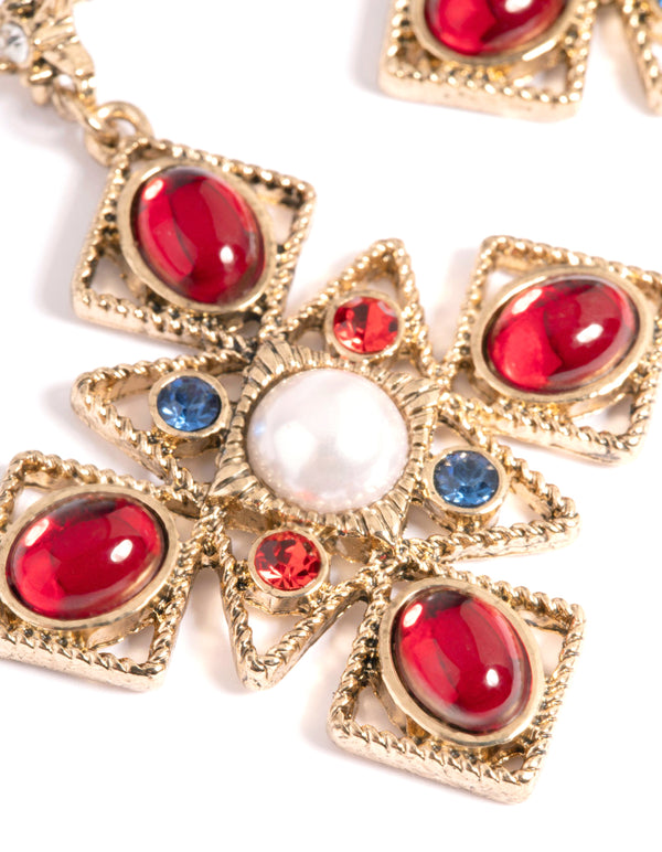 Gold Gem Cross Stud Earrings
