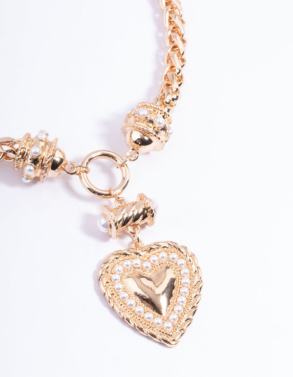 Gold Pearl Love Heart Necklace