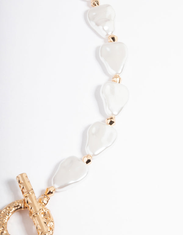 Gold Pearl Cross Necklace