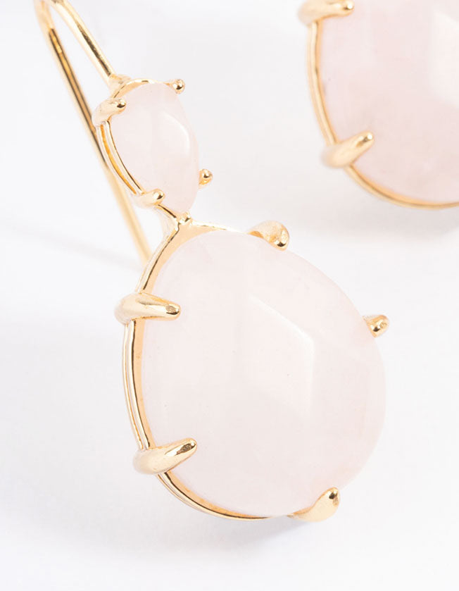 Gold Plated Rose Quartz Double Oval Drop Earring