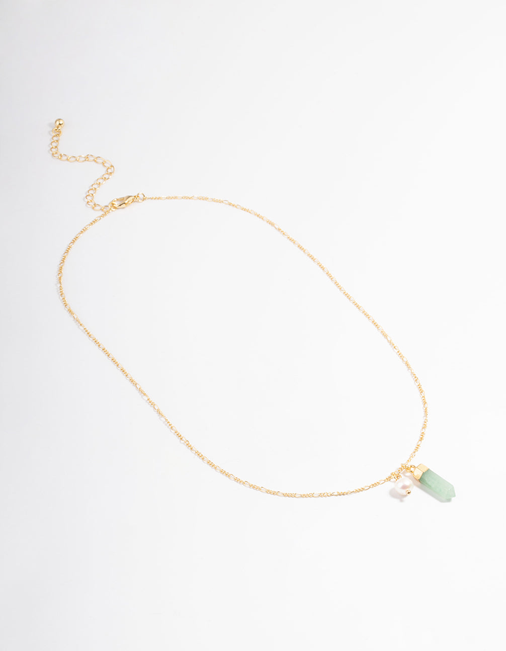 Gold Plated Green Aventurine Freshwater Pearl Figaro Necklace
