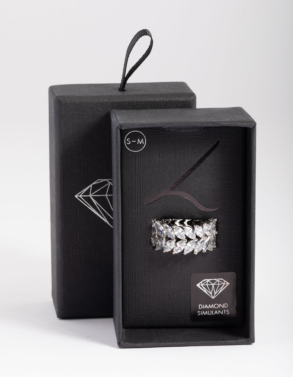 Silver Diamond Simulant Marquise Statement Ring