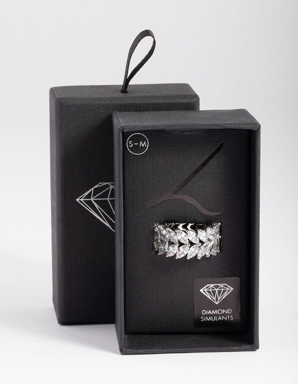 Silver Diamond Simulant Marquise Statement Ring