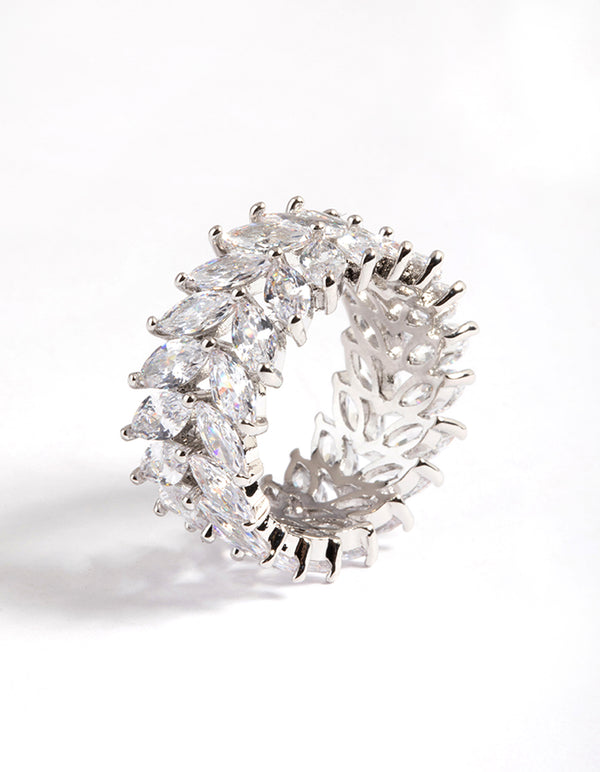Silver Diamond Simulant Marquise Statement Ring