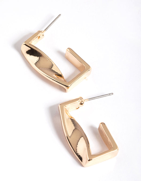 Gold Square Twist Hoop Earrings