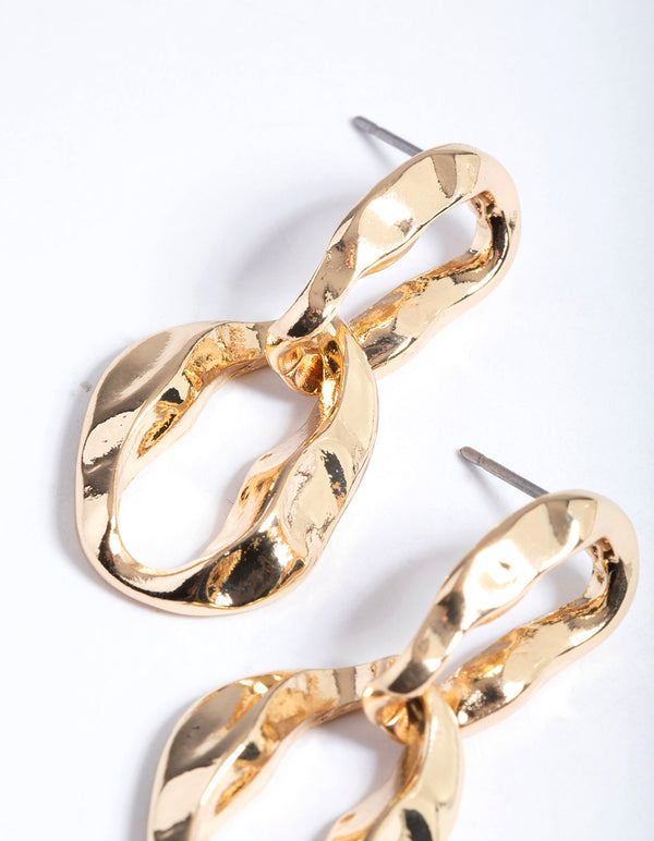 Gold Molten Oval Loop Drop Earrings
