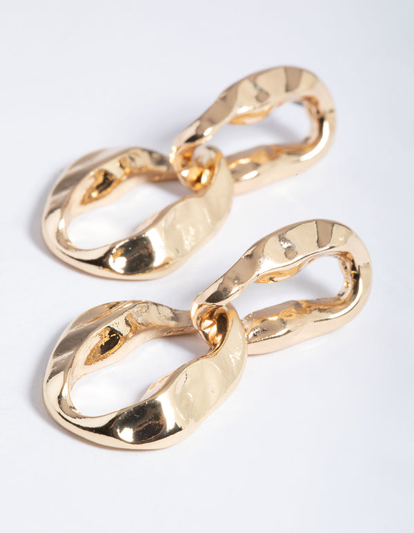 Gold Molten Oval Loop Drop Earrings