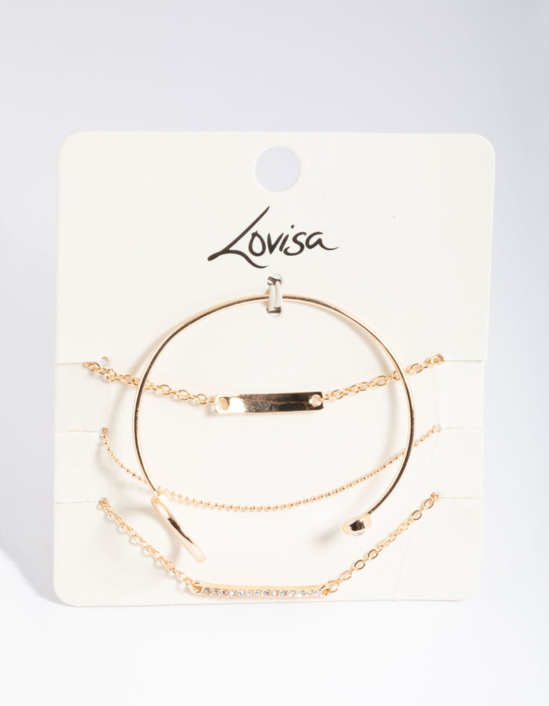 Gold Diamante Bar & Circle Bracelet 4-Pack - Lovisa