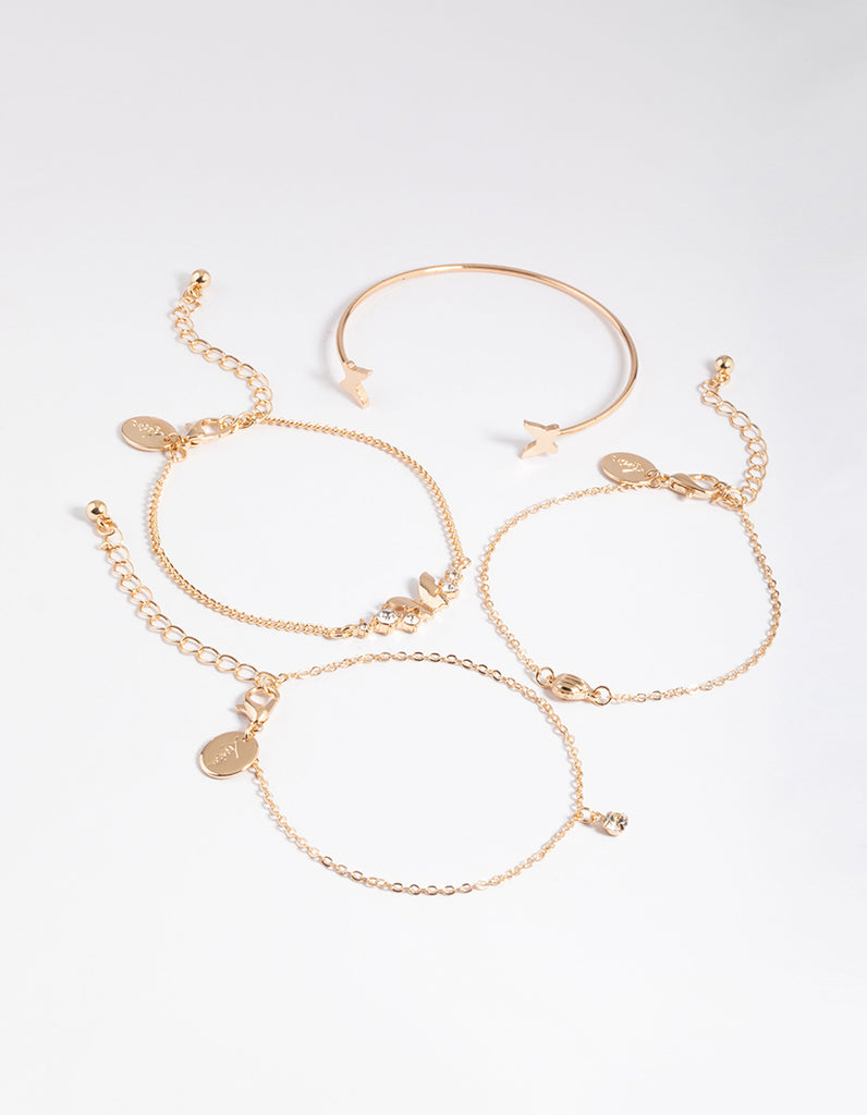 Gold Diamante Butterfly Twist Bracelet 4-Pack Lovisa