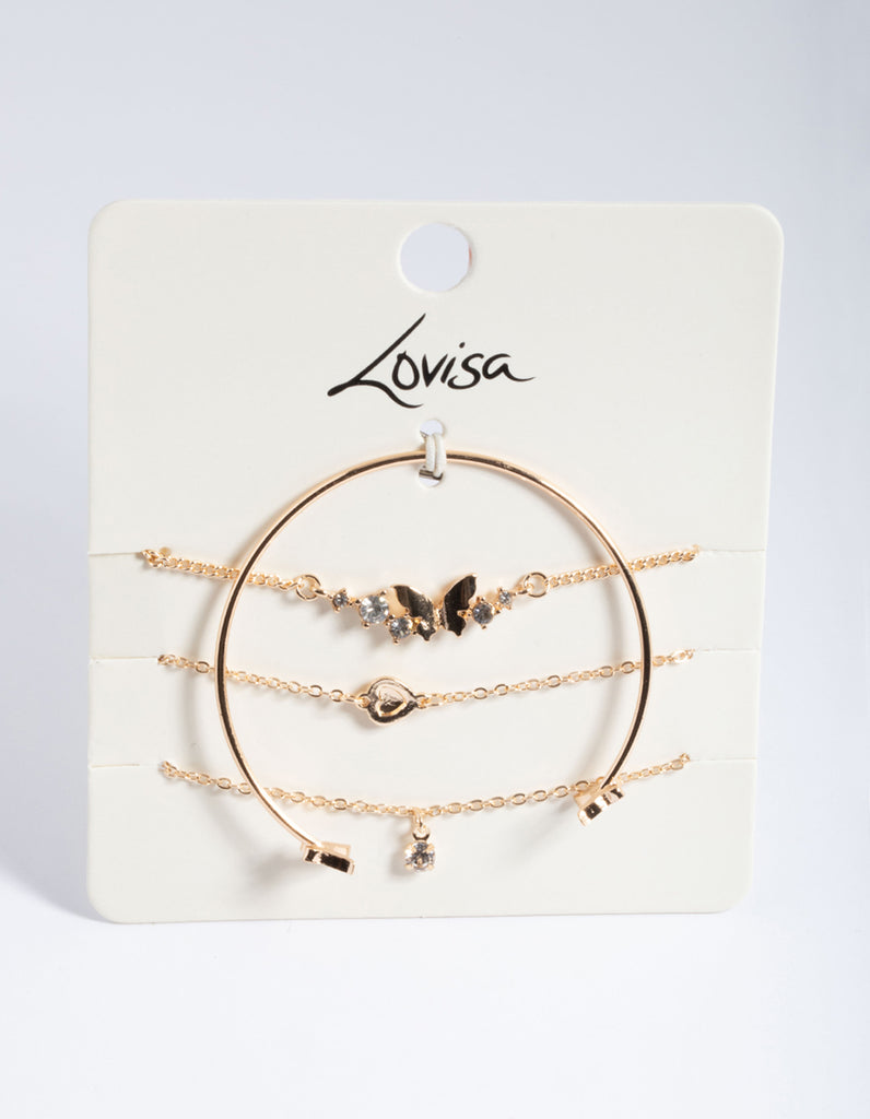 Gold Diamante Butterfly Twist Bracelet 4-Pack - Lovisa