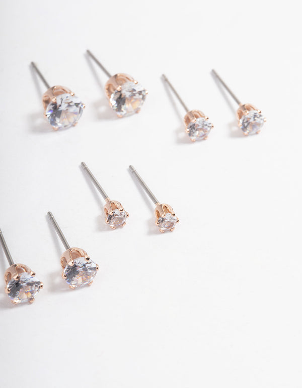 Rose Gold Plated Cubic Zirconia Ascending Earring 8-Pack