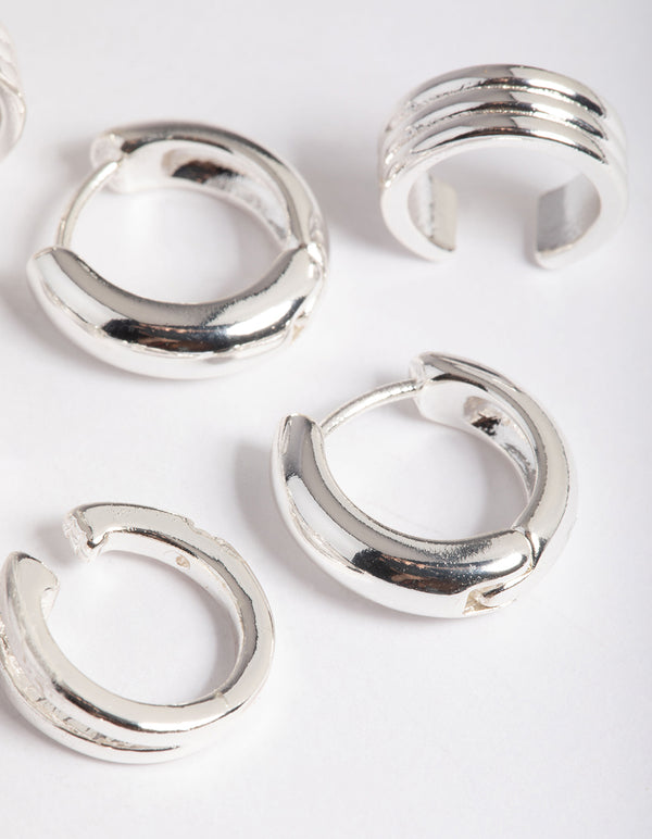 Silver Basic Huggie & Cuff Earrings 8-Pack