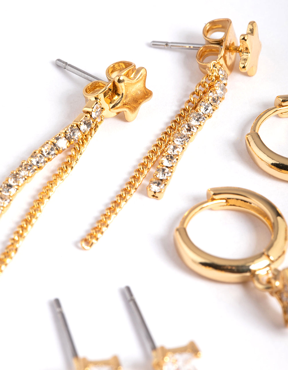 Gold Plated Brass Stars & Chain Earrings 6-Pack