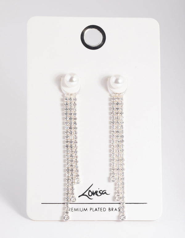 Silver PlatedCubic Zirconia Freshwater Pearl Cupchain Jacket Earring