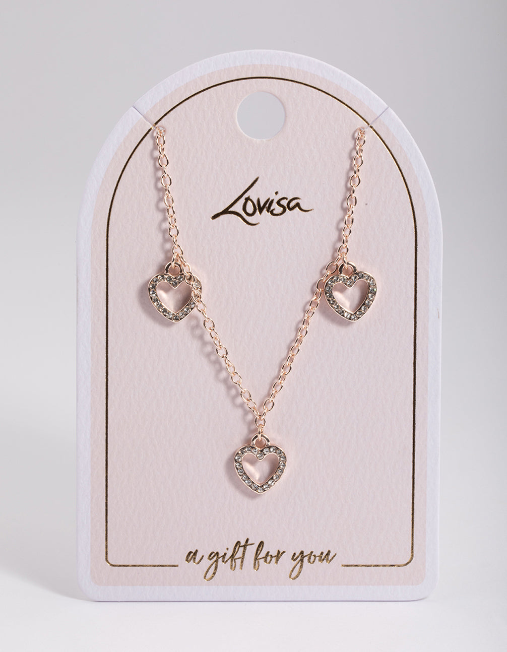 Rose Gold Diamante Heart Droplet Necklace