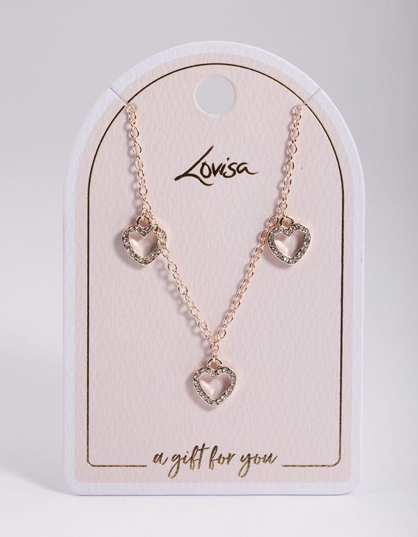 Rose Gold Diamante Heart Droplet Necklace