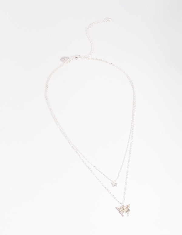 Silver Dainty Diamante Butterfly Necklace
