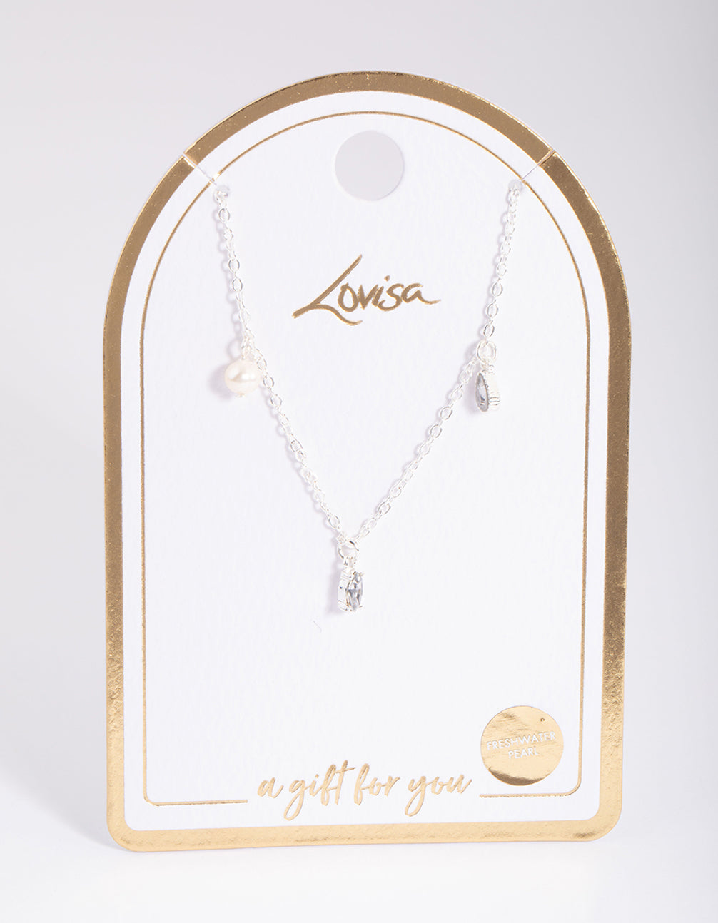 Silver Pearl & Diamante Droplet Necklace