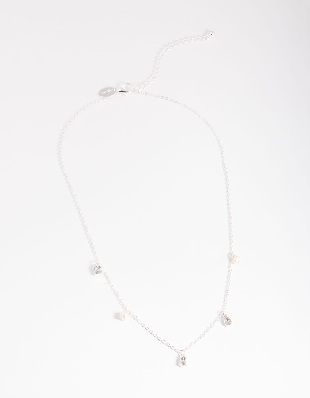 Silver Pearl & Diamante Droplet Necklace
