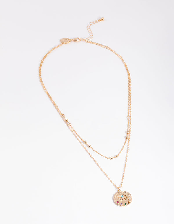 Gold Evil Eye Layered Disc Necklace