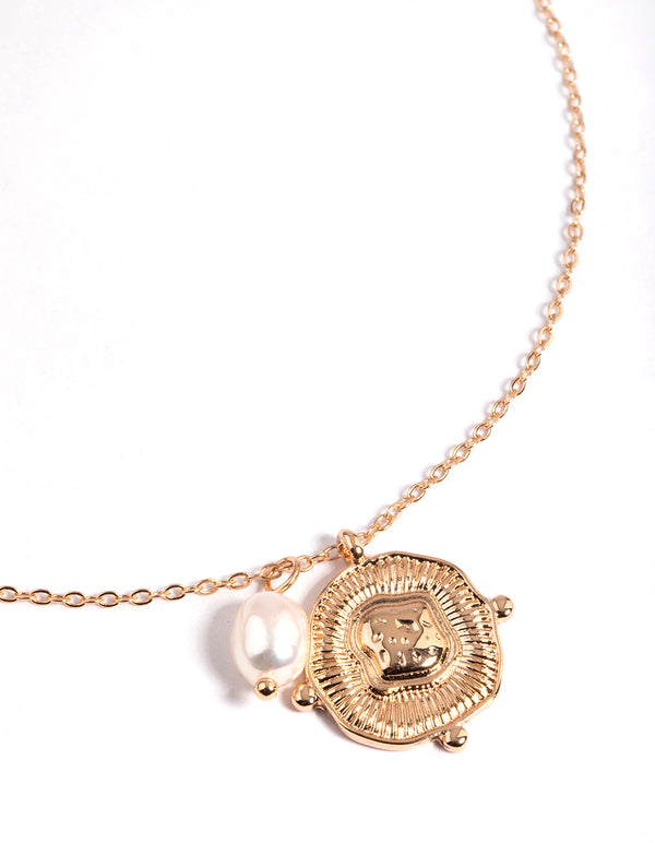Gold Freshwater Pearl & Coin Pendant Necklace