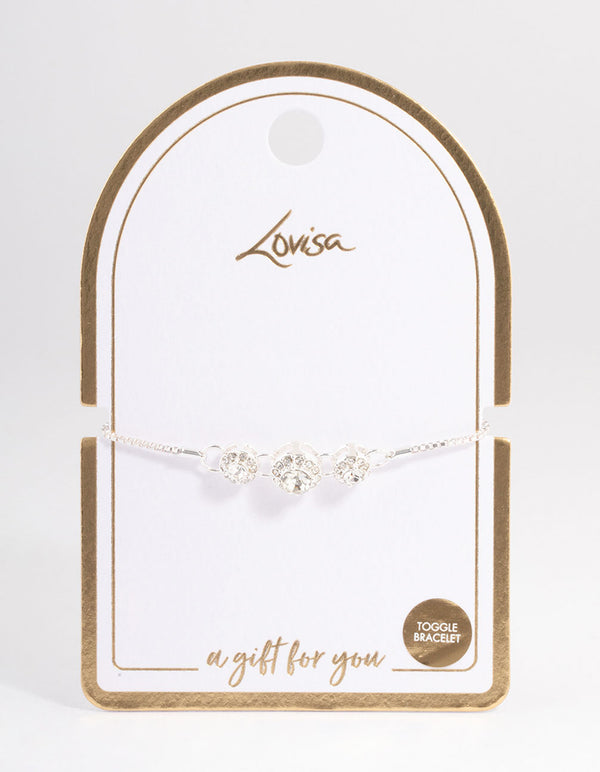 Silver Dainty Triple Diamante Circle Bracelet