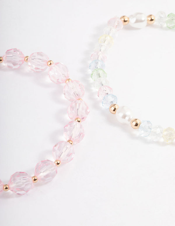 Gold Pearl & Facet Bead Stretch Bracelet