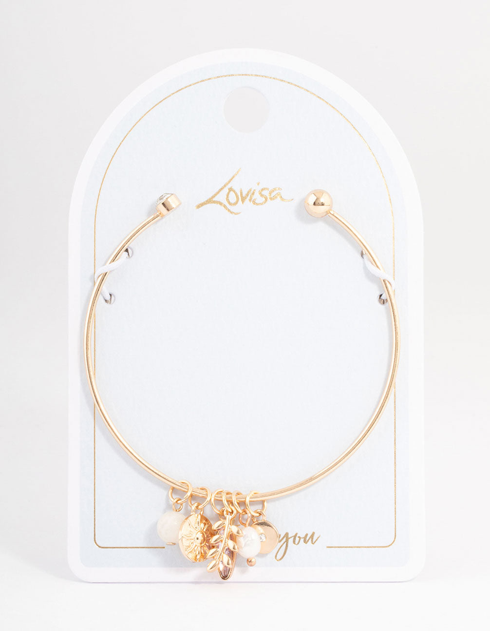 Gold Mixed Charm Open Cuff Bangle